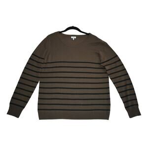 Tobi Womens Lost at Sea Striped Cotton Poly Blend Crew Neck Sweater Brown Size L